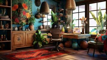 Generative AI, Boho-Chic Workspace photo