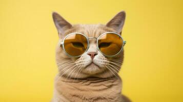 Generative AI, Hilarious Cat Sporting Sunglasses on Pastel Background photo