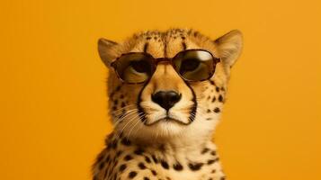 generativo ai, pulcro leopardo en Gafas de sol un elegante encuentro foto