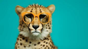 generativo ai, pulcro leopardo en Gafas de sol un elegante encuentro foto