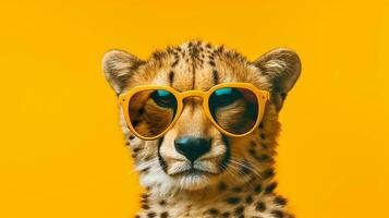 generativo ai, pulcro leopardo en Gafas de sol un elegante encuentro foto