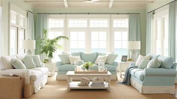 Generative AI, Seaside Serenity Coastal Living Room Design photo