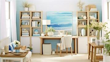 Generative AI, Coastal Breeze Creating an Airy Home Office with a Seaside Flair photo