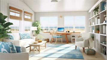 Generative AI, Coastal Breeze Creating an Airy Home Office with a Seaside Flair photo