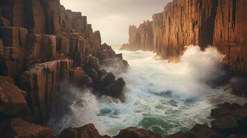 Generative AI, Dramatic Coastlines rugged and coastlines with crashing waves and cliffs photo