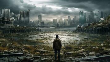 Generative AI, Dystopian future a dark and moody images photo