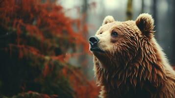 majestuoso oso pardo oso itinerancia en el encantador bosque, ai generativo foto