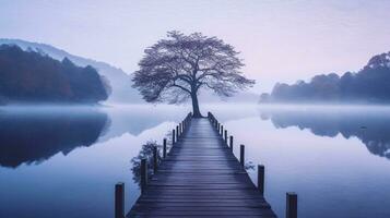 Generative AI, Lakeside Serenity Photograph tranquil lakeside scenes photo