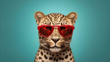 generativo ai, descarado leopardo en Gafas de sol foto