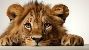 majestuoso león itinerancia el africano sabana, ai generativo foto