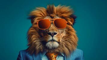 Generative AI, Cool King of the Jungle Lion Sporting Sunglasses photo