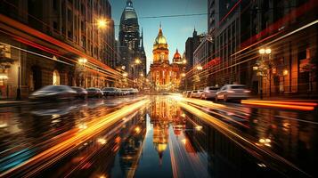 urbano sinfonía fascinante ligero caminos a noche, generativo ai foto