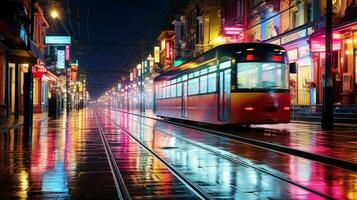 urbano sinfonía fascinante ligero caminos a noche, generativo ai foto