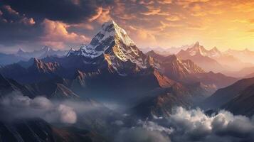 Generative AI, Majestic Mountains the grandeur of towering mountain ranges. photo