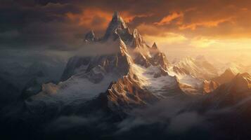 Generative AI, Majestic Mountains the grandeur of towering mountain ranges. photo