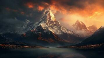 Generative AI, Majestic Mountains the grandeur of towering mountain ranges. photo