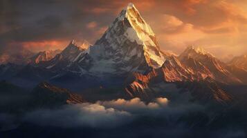 Generative AI, Majestic Mountains the grandeur of towering mountain ranges. photo