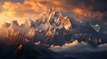 Generative AI, Majestic Mountains the grandeur of towering mountain ranges. photo