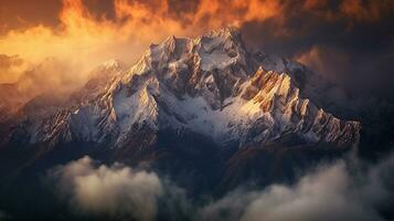 Generative AI, Majestic Mountains the grandeur of towering mountain ranges. photo