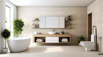 Generative AI, Zen Minimalism A Serene and Functional Bathroom Design photo