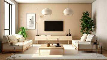 generativo ai, sencillez en estilo un minimalista vivo habitación diseño foto