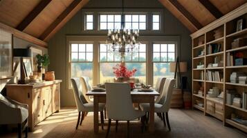 Generative AI, Cozy Modern Farmhouse Dining Room photo