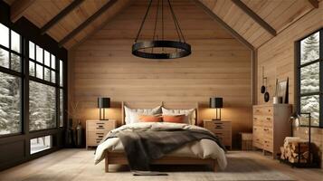 Generative AI, Rustic Modern Farmhouse Bedroom Design photo