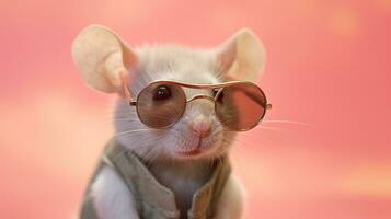 Generative AI, Cool Mouse Stylish Sunglasses on Pastel Background photo