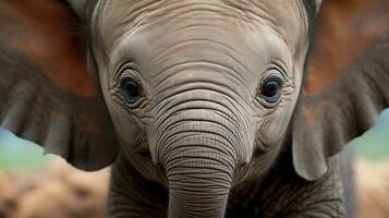 inocencia desvelado bebé de elefante grande, encantador ojos, ai generativo foto