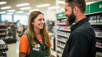 Friendly Exchange Between Customer and Store Employee, AI Generative photo