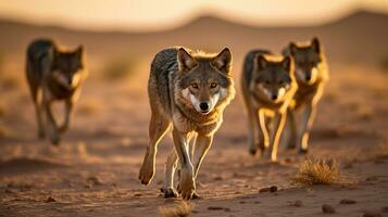 Wolves Navigating the Desert's Challenges, AI Generative photo