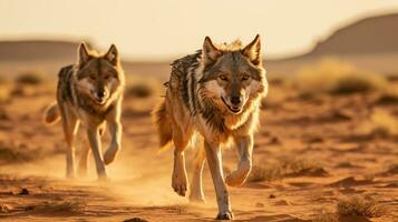 Wolves Navigating the Desert's Challenges, AI Generative photo