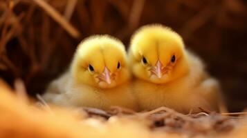 acogedor esponjosidad adorable bebé polluelos en un suave nido, ai generativo foto