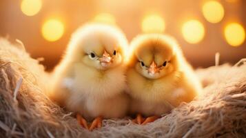 Cozy Fluffiness Adorable Baby Chicks in a Soft Nest, AI Generative photo