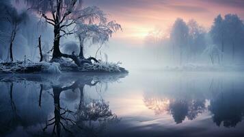 Foggy Winter Morning Serenity, AI Generative photo