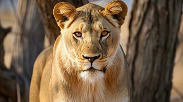 Vigilant Watch Lioness on High Alert, AI Generative photo