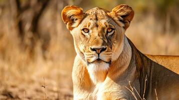 Vigilant Watch Lioness on High Alert, AI Generative photo