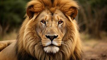 Majestic Encounter The Lion's Piercing Gaze, AI Generative photo