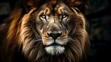 Majestic Encounter The Lion's Piercing Gaze, AI Generative photo