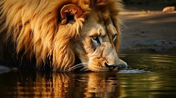 Ethereal Encounter Lion's Reflection, AI Generative photo