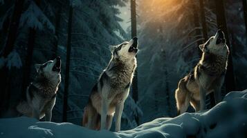 Moonlit Serenade Wolves' Melody Beneath the Full Moon, AI Generative photo