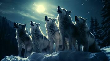 Moonlit Serenade Wolves' Melody Beneath the Full Moon, AI Generative photo