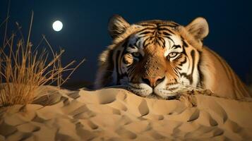 Moonlit Mirage Ethereal Tiger in Sandy Dunes, AI Generative photo