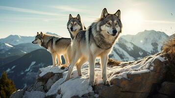 Mountain Majesty Wolves Conquering the Peaks, AI Generative photo