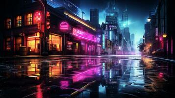 Neon Noir Reflections, AI Generative photo