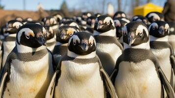 anadeando preguntarse un juguetón pingüino desfile, ai generativo foto