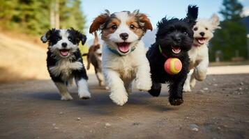 Puppies in Playtime Frenzy, AI Generative photo