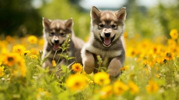 caprichoso lobo cachorro Tiempo de juego, ai generativo foto