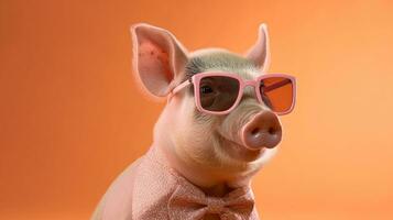 Generative AI, Cool Pig Stylish Shades on a Pastel Playground photo