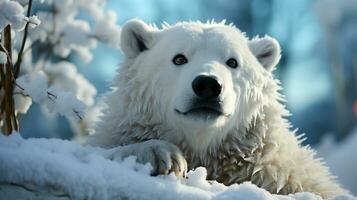 ártico majestad polar oso en nieve bosque, ai generativo foto